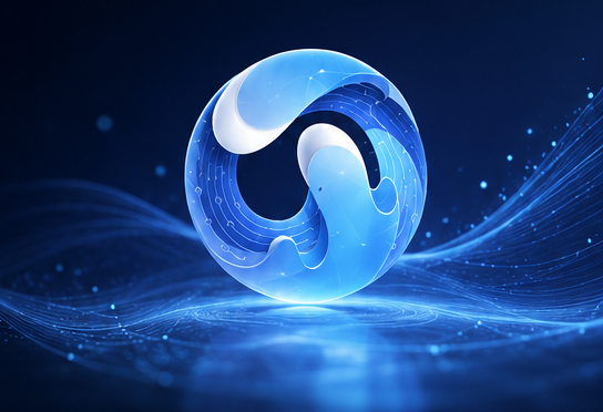 Splibit orb logo rising over flowing waves of light